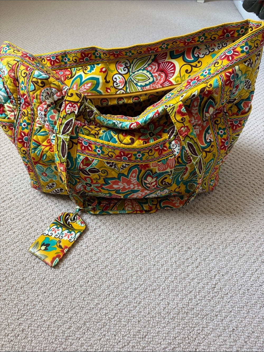 Quilted Vera Bradley Floral Tote Bag in Yellow and Teal - Picture 3 of 6